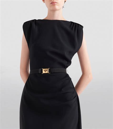 prada sleeveless belted dress|Black Sablé Dress With Belt .